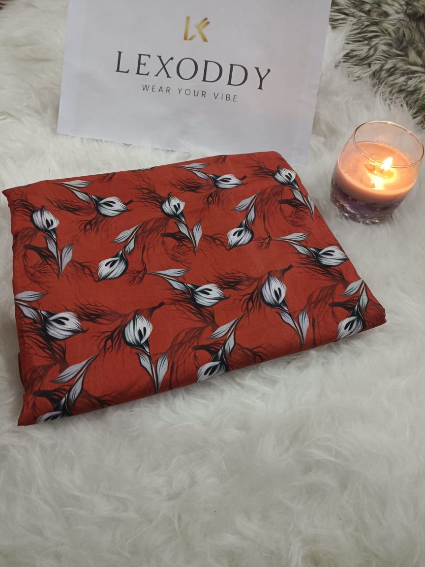 LEXODDY Burnt Sienna Floral 2-Piece Unstitched Lilon Suite