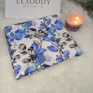 Azure Blue and White Leaf Print Linen 2pc Suit.
