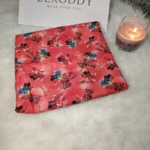 coral pink floral printed linen 2 piece unstitched co-ord set.