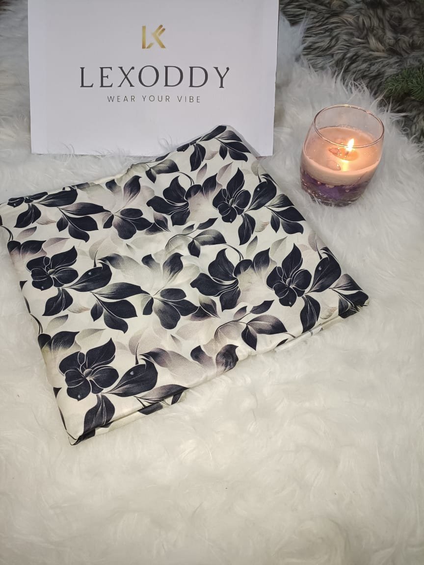 Monochrome Black and White Floral 2-Piece Unstitched Lilon Suite